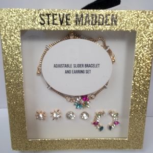 Steve Madden Adjustable Slider Bracelet & Earring Set CZ